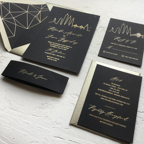 City Skyline Gold Foil Wedding Invitation 66