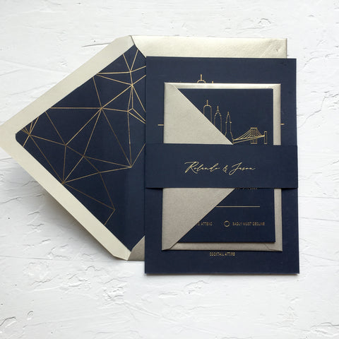 City Skyline Gold Foil Wedding Invitation 66