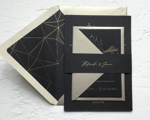 City Skyline Gold Foil Wedding Invitation 66