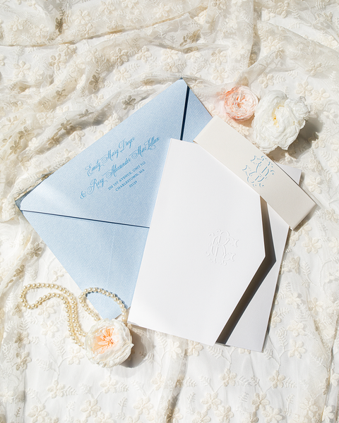 Custom Dusty Blue Letterpress Wedding Invitation 90, Pocket Fold Invitation | Custom Wedding Invitation| Sweet Dates Prints