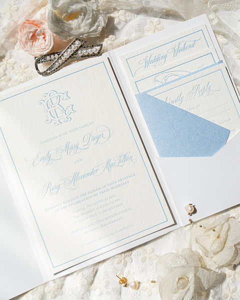Pocket Wedding Invitations-Blue Wedding Invitation| Sweet Dates Prints