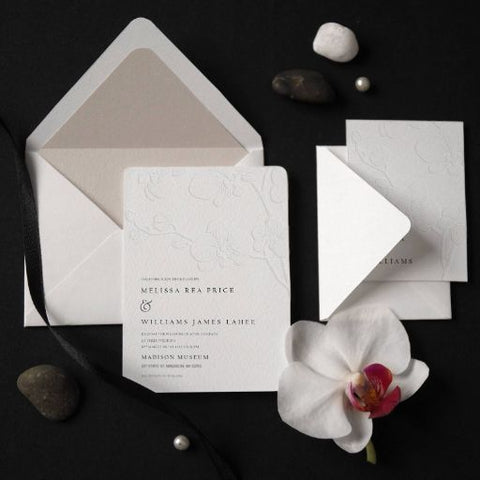 Blind Debossed Orchid Asian Wedding Invitation 43, Modern Wedding Invitation | Asian Invitation | Sweet Dates Prints
