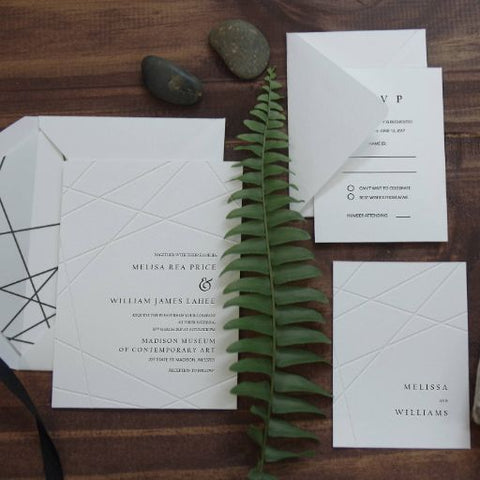 Blind Letterpress Geometric Modern Wedding Invitation 31, Wedding Invitations Envelope | Letter Invitation | Sweet Dates Prints