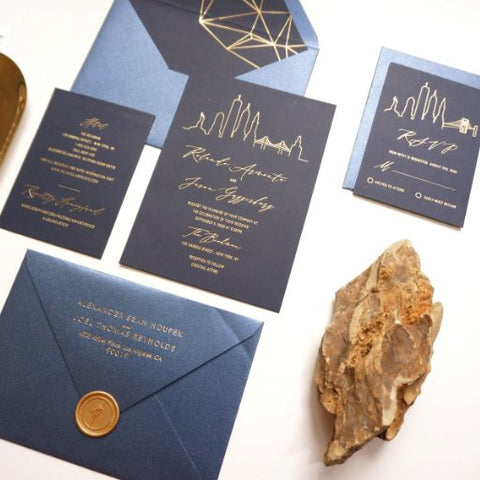 Wedding Invitation | City Skyline Gold Foil Wedding Invitation | Sweet Dates Prints