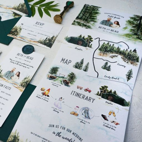 Venue Illustration Tri-fold Wedding Invitation Set 75, Canvas Wedding Invitations |Wedding Invitation Set| Sweet Dates Prints