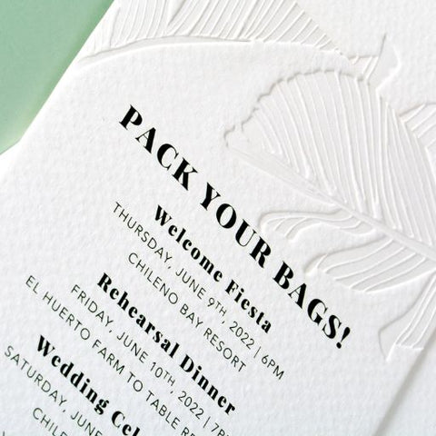 Blind Debossed Modern Tropical Wedding Invitation 83, Best Wedding Card | Blind Wedding Invitation | Sweet Dates Prints