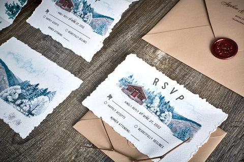 Wintery Rustic Trifold Custom Watercolor Wedding Invite