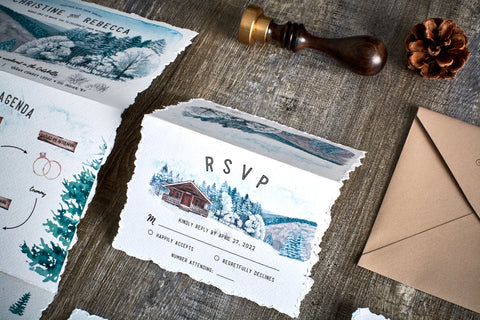 Wintery Rustic Trifold Custom Watercolor Wedding Invite