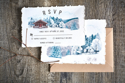 Wintery Rustic Trifold Custom Watercolor Wedding Invite