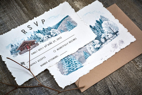 Wintery Rustic Trifold Custom Watercolor Wedding Invite