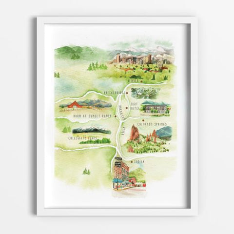 Custom Watercolor Travel Wedding Map, Destination Wedding Map 7 landmarks - Best Wedding Map | Custom Watercolor Wedding Map | Sweet Dates Prints