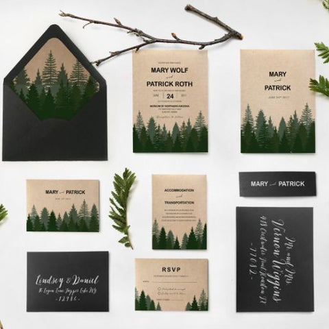 Mountain Wedding Invitation | Pine Invitation | Sweet Dates Prints