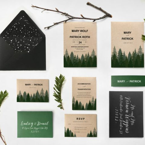 Mountain Wedding Invitation | Pine Invitation | Sweet Dates Prints