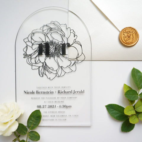 Acrylic Wedding Invitation | Peony Invitation | Sweet Dates Prints
