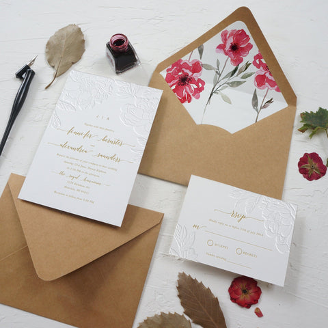 Blind Debossed Romantic Peony Invitation 56,Floral Wedding Invitations | Romantic Invitation | Sweet Dates Prints