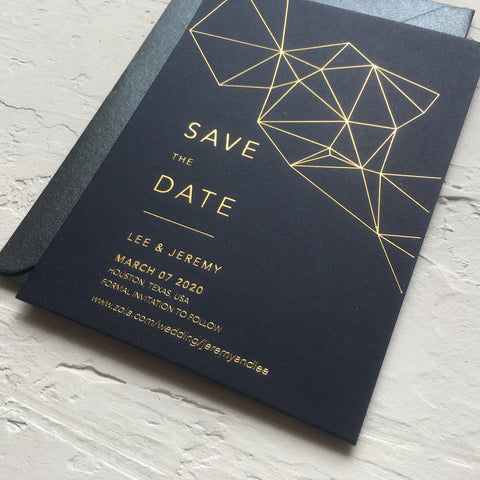 Gold Foil Modern Geometric Save the Date Card with Envelope - Black Wedding Invitation | Modern Card Envelope | Sweet Dates Prints